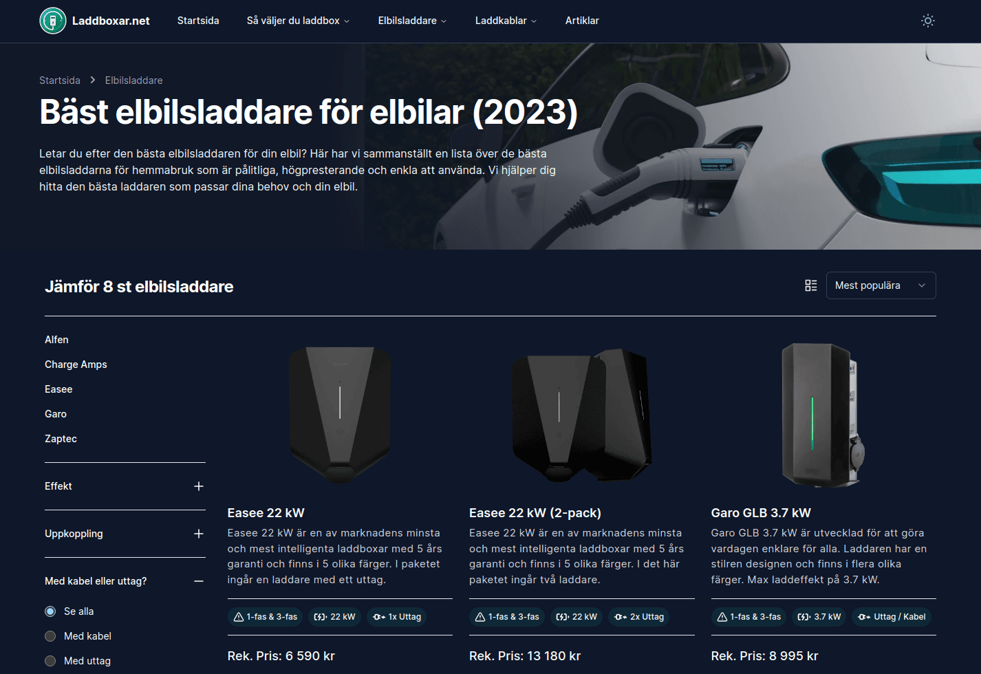 Jämför enkelt elbilsladdare i Sverige